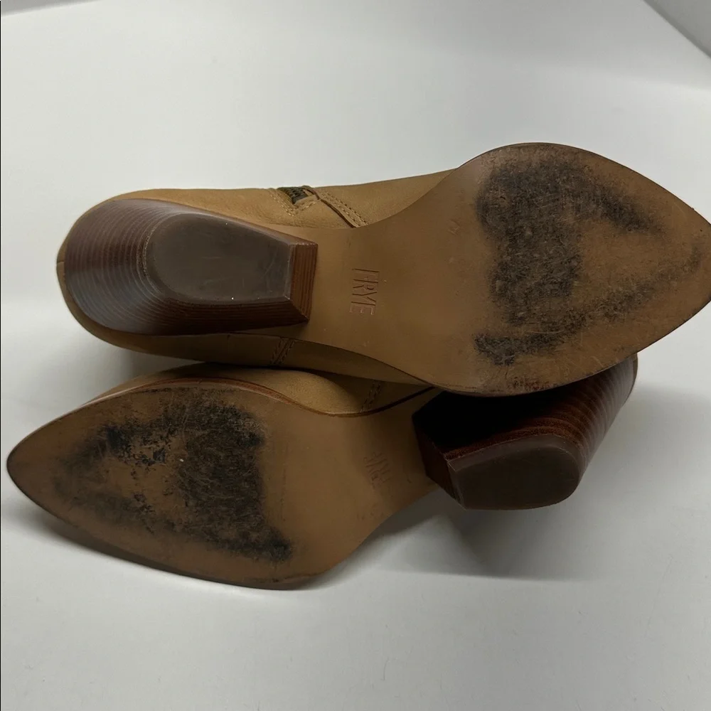 Frye Reina Ankle Booties Heeled Boots Shoes Leather Suede Sand Brown Tan Size 7